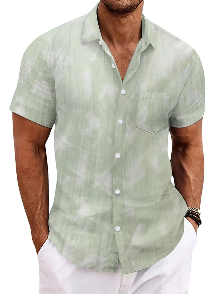 Men's Summer Cotton Tie Dye Lapel Short Sleeve Shirt