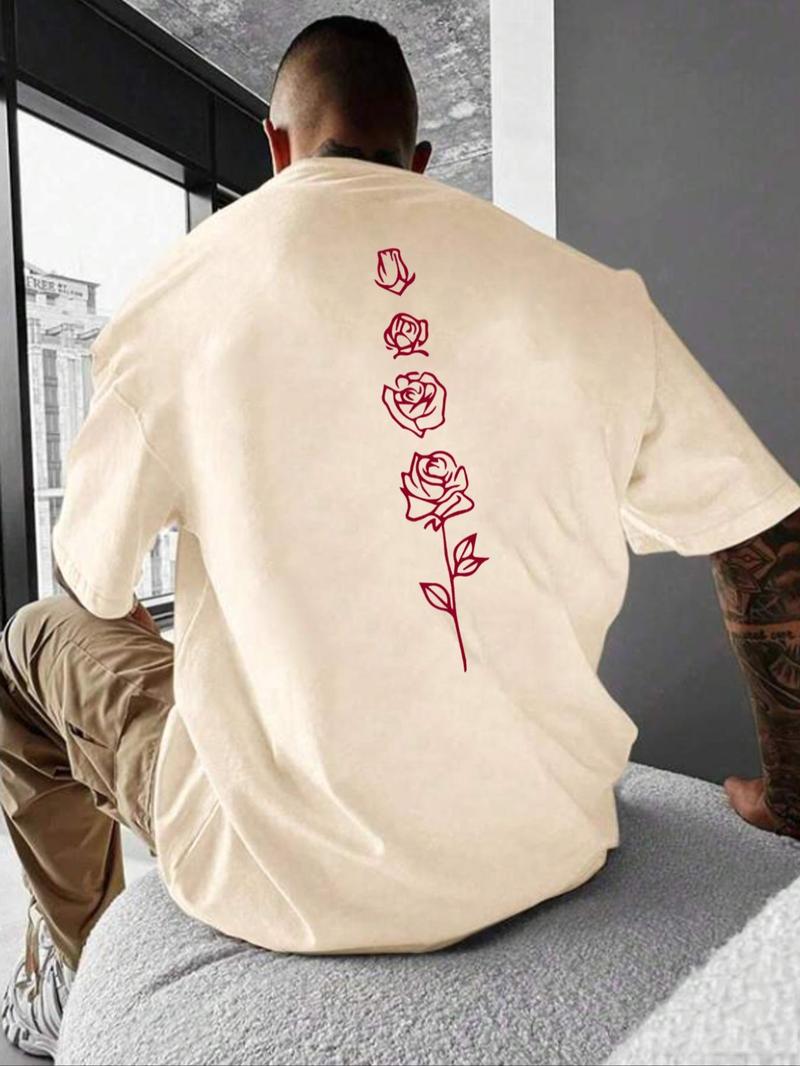 Men's Regular Fit Stylish Rose Print Short Sleeve Crewneck Graphic Tee / TECHWEAR CLUB / Techwear