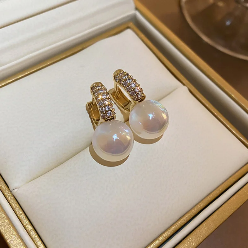 Magic Pearl Crystal Hoops Earrings