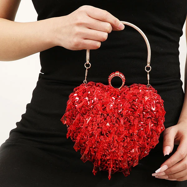 Sequined Sweet Beaded Decor Heart Shape Bag