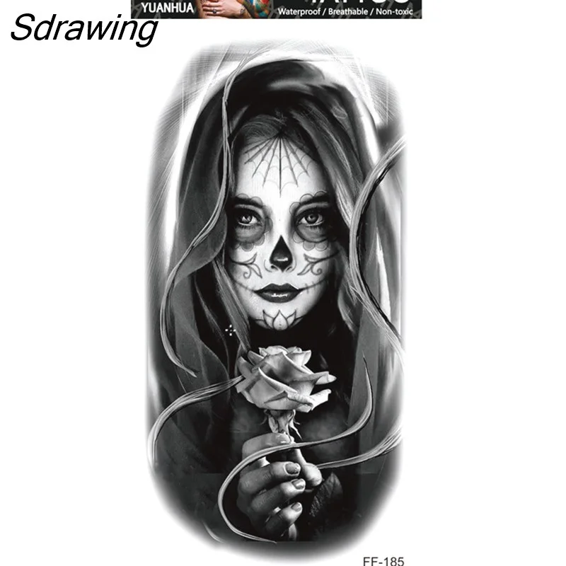 Sdrawing Forest Tattoo Sticker for Men Women Children Tiger Wolf Death Skull Temporary Tattoo Fake Henna Skeleton King Animal Tatoo