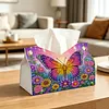 DIY Diamond Art Tissue Box Holder Butterfly PU Leather Diamond Art Desktop Organizer Resin Rhinestone Storage Organizers Gem Art Home Office Decor Craft Gift
