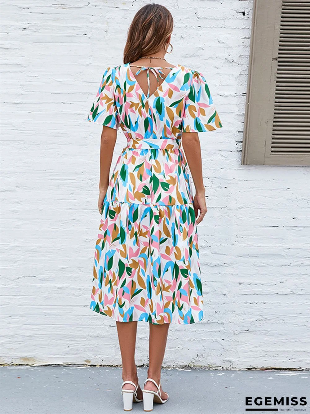 Bubble Sleeve V-neck Strapping High Waist Long Dress | EGEMISS