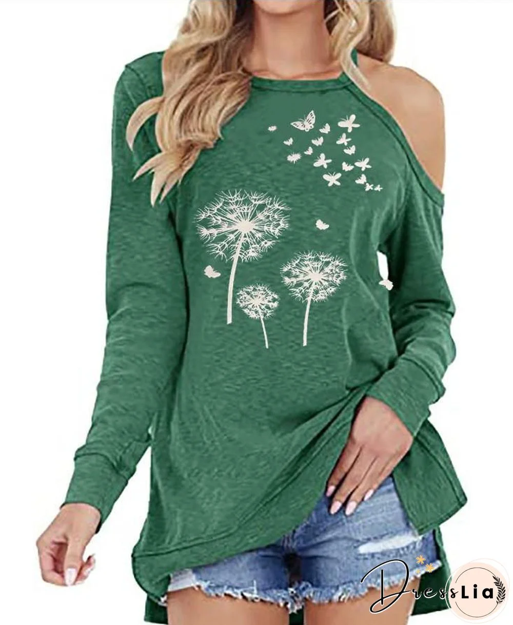 One Shoulder Autumn Dandelion Leisure Top