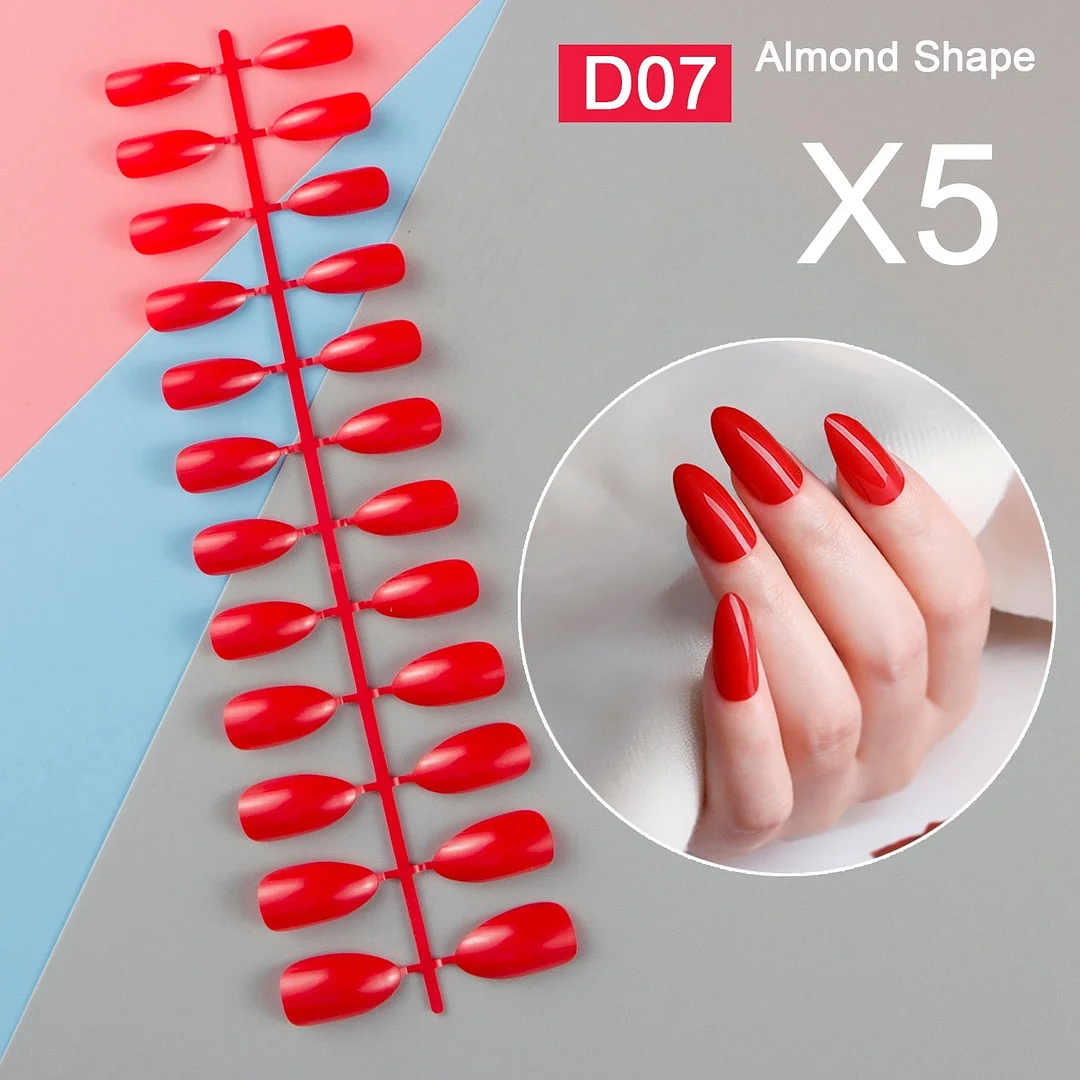 5 Sets/Pack In The Same Color Press On Color False Nail Tips Almond Fake Nail Tips Short Nail Tip Full Cover Nail DIY-Nail Inspo