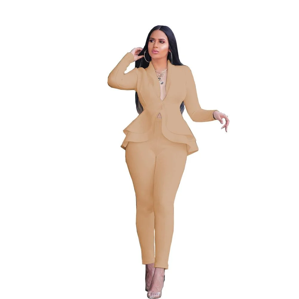Women Winter Women's set Tracksuit Full Sleeve Ruffles Blazers Pants Suit Two Piece Set Office Lady business wear uniform GL610