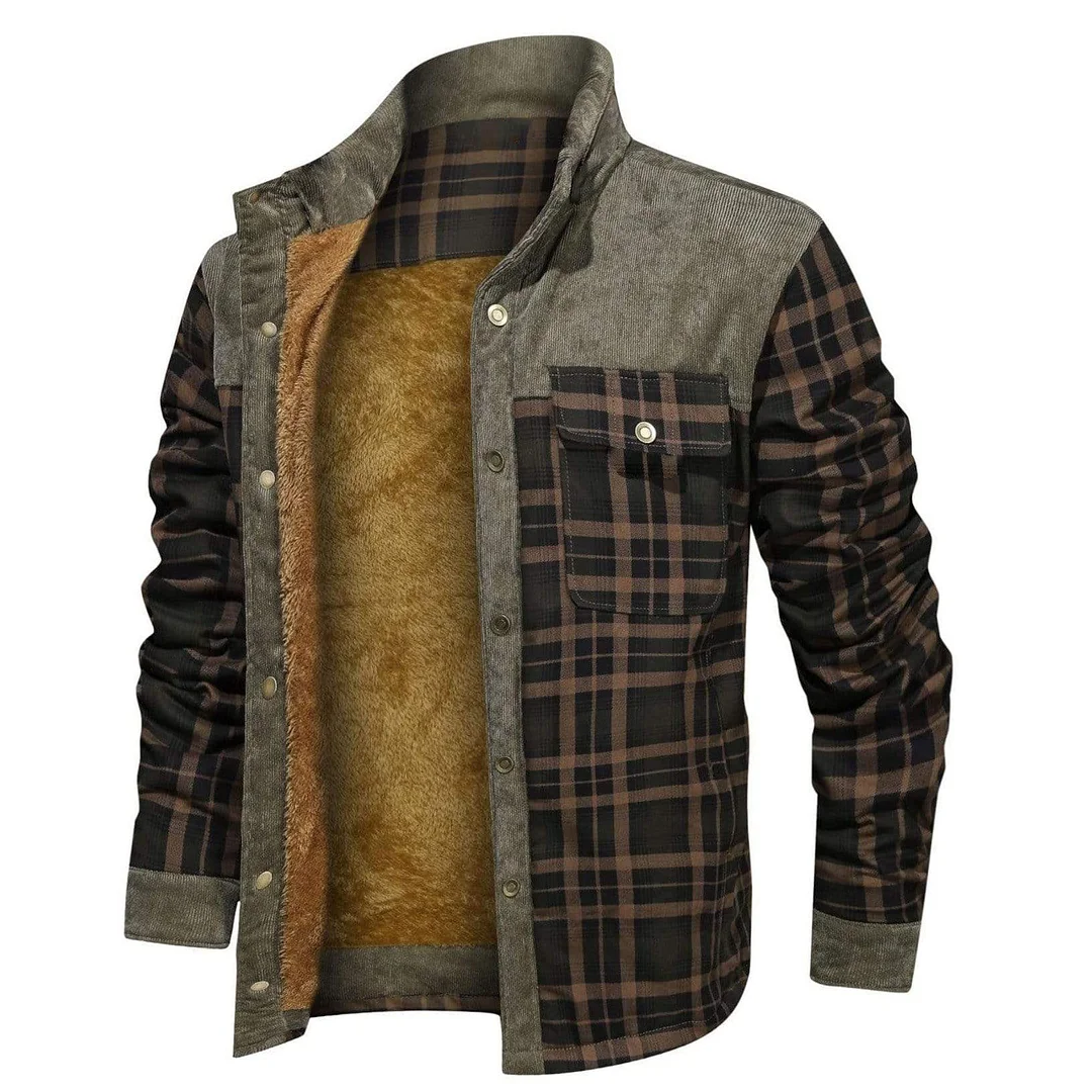 Men's Retro Check Pattern Stitching Warm Wanderer Jacket