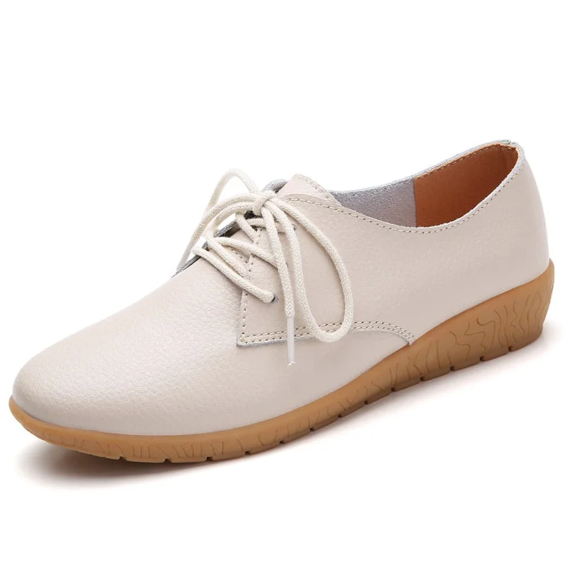 2020 Autumn women oxford shoes ballerina flats shoes women genuine leather shoes moccasins lace up loafers white shoes
