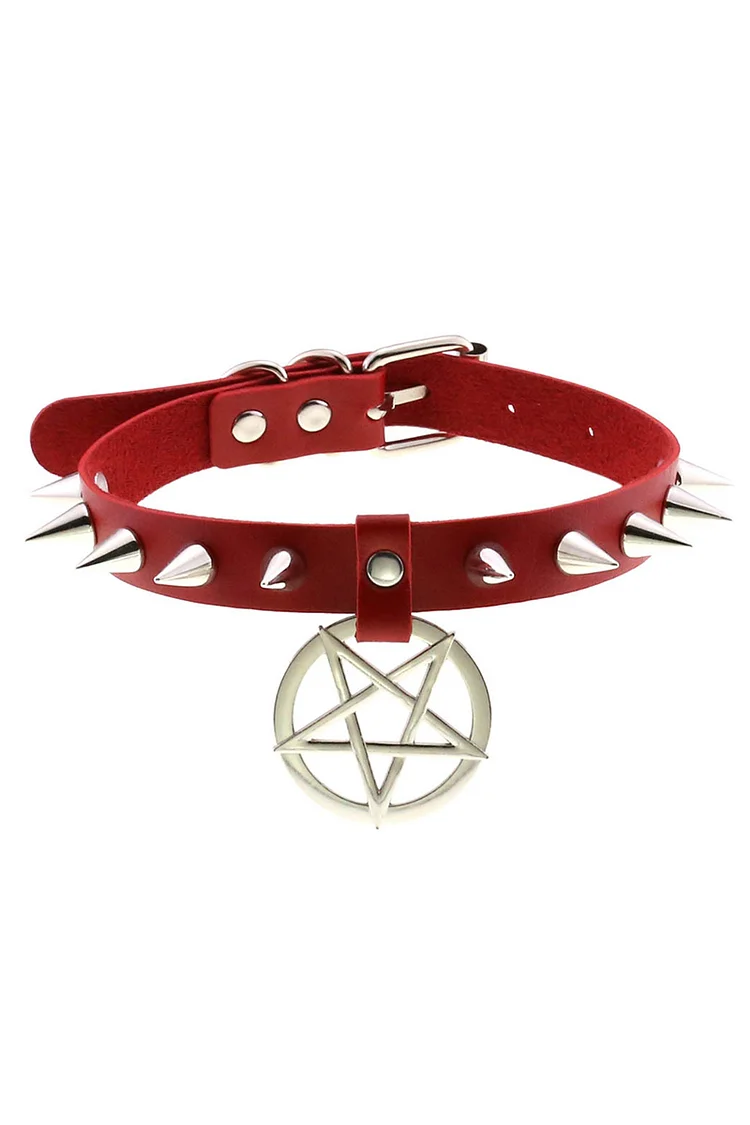 PU Leather Choker Star Pendant Rivet Spike Studded O-Ring Necklaces