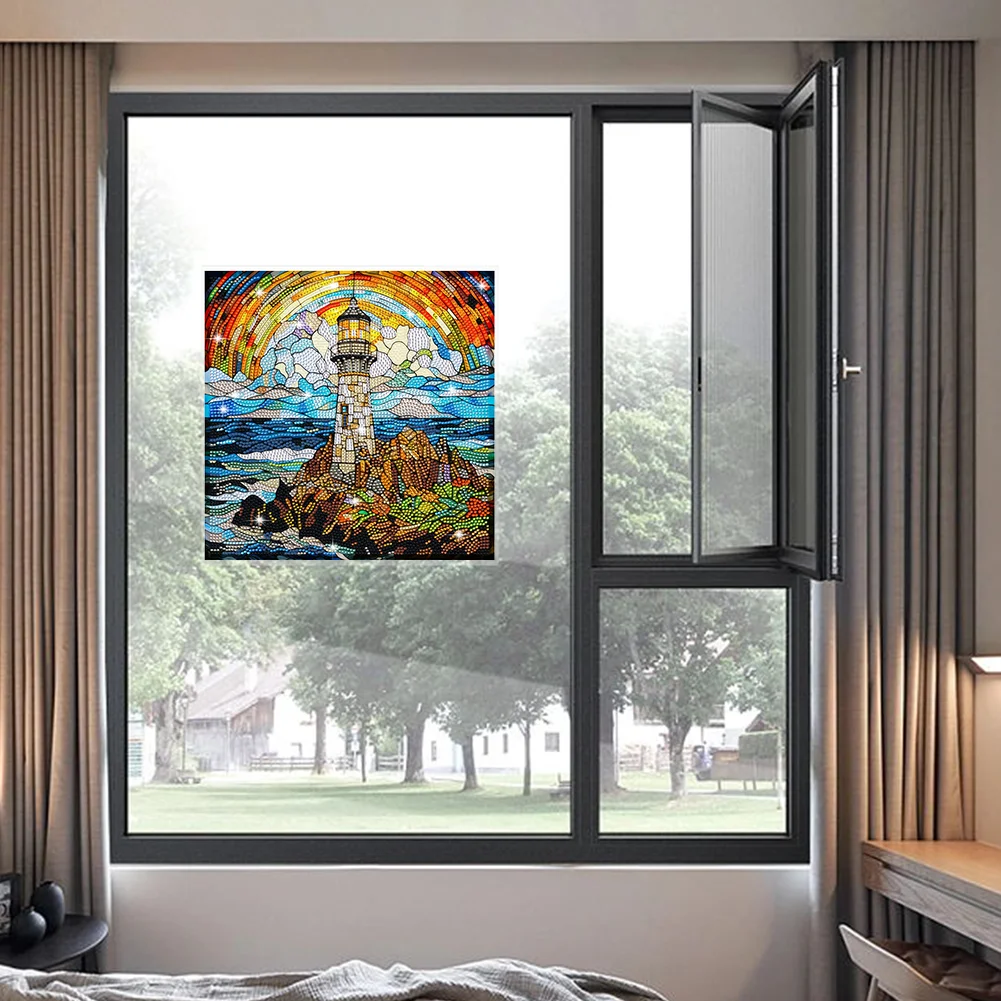 DIY Stained Glass Lighthouse Diamond Painting Sticker Creative Mosaic Sticker Craft