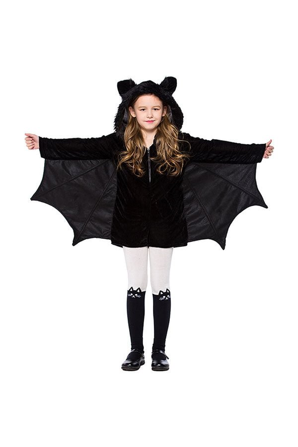 Halloween Cosplay Cool Fur Bat Kids Costume For Girl Black-elleschic