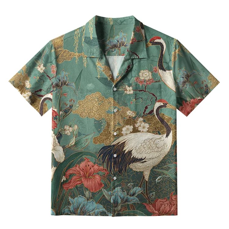 Red-crowned Crane In The Garden Aloha Hawaiian Shirt
