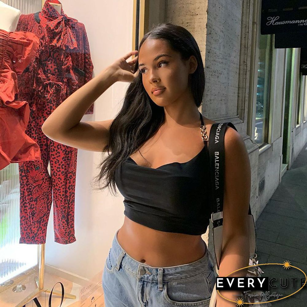 White Crop Top Womens Chain Stitching Halter Top Sleeveless Backless Sexy Tube Cami Female Summer Clothing Fashion Streetwear