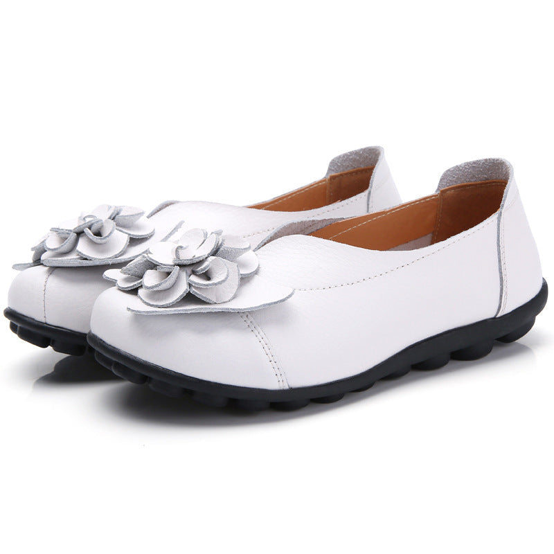 Flower Soft Comfort Leather Flat Shoes For Women, Ladies