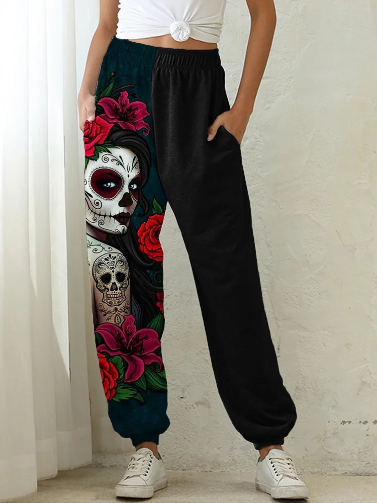 Wearshes Day Of The Dead Elegant Art Patchwork Sweatpants