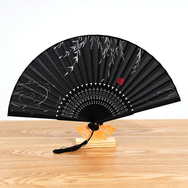 Bamboo Two Green Folding Fan Smile Fan Female Antique Fan Dance Fan Folding Fan Student Gift Elegant Fan