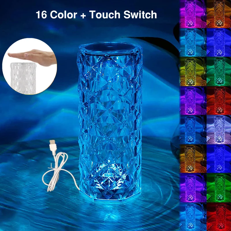 Diamond Crystal Table Lamp with 16 RGB Lights