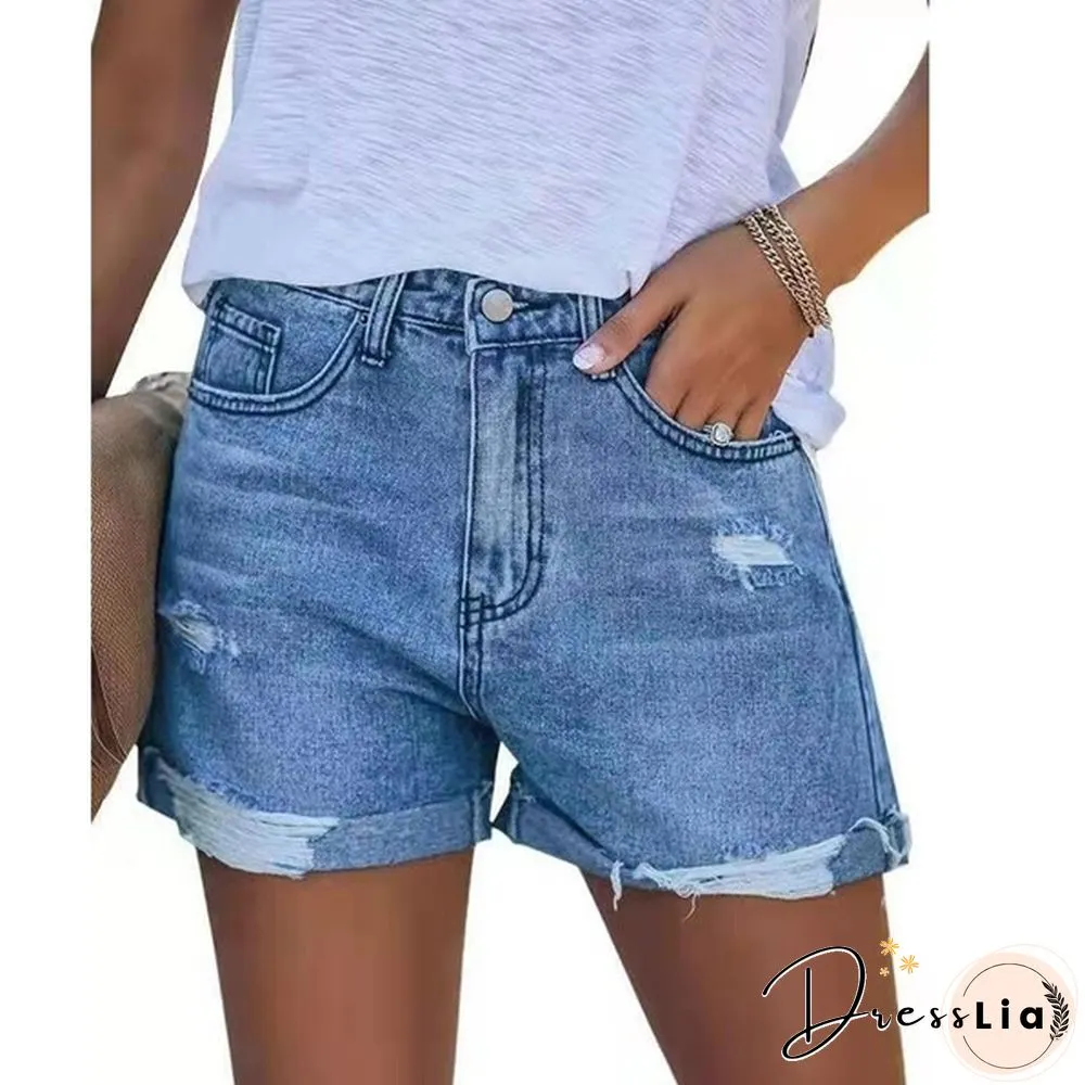 Women Summer Ripped Hole Denim Shorts Ripped Hole Casual Jeans Short Pants