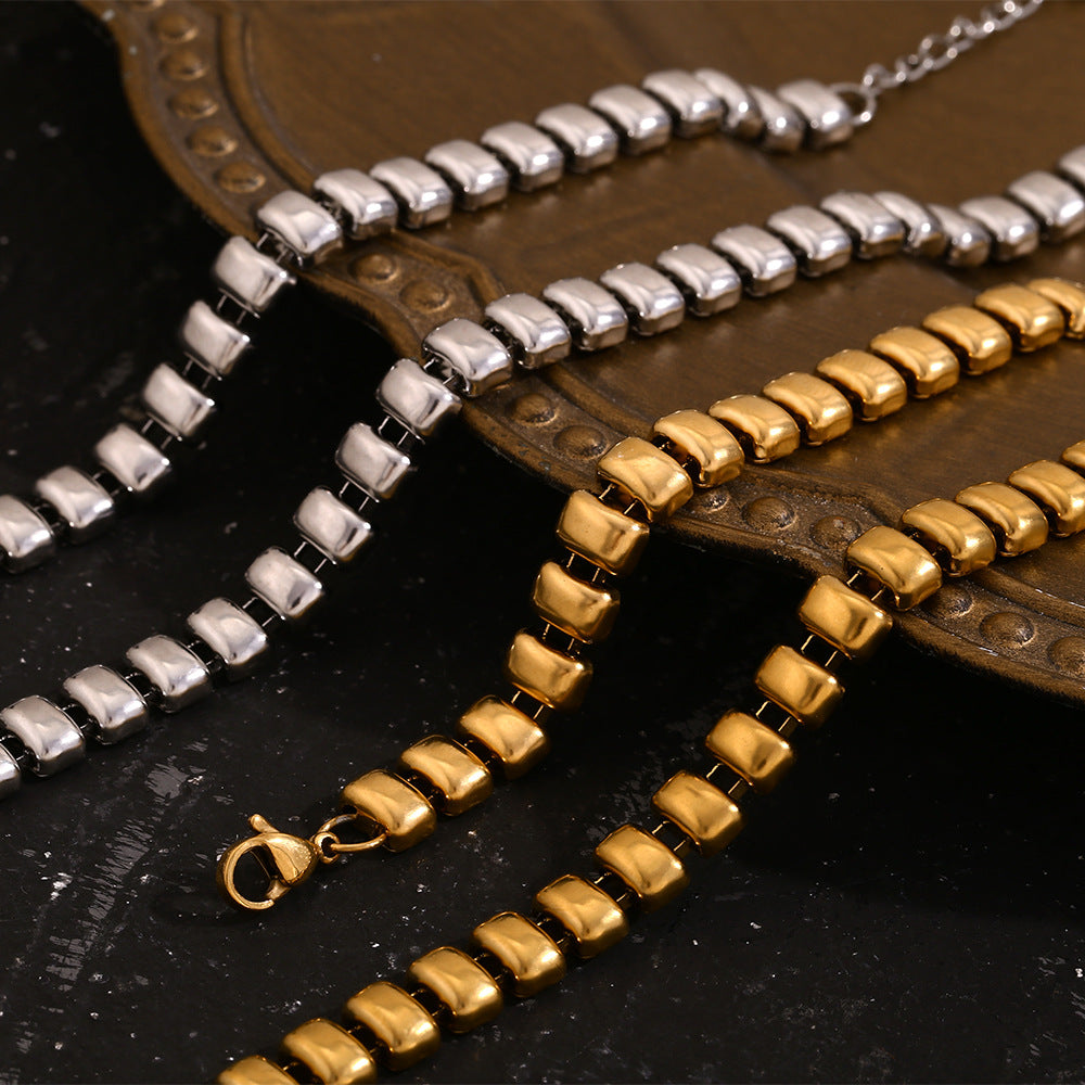 Fashionable Simple Niche Design Necklace Stainless Steel Plated 18K Gold Joint Elastic Bean Bracelet Female