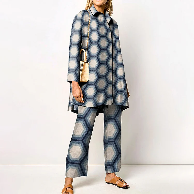 Casual Pentagon Print Two Piece Set