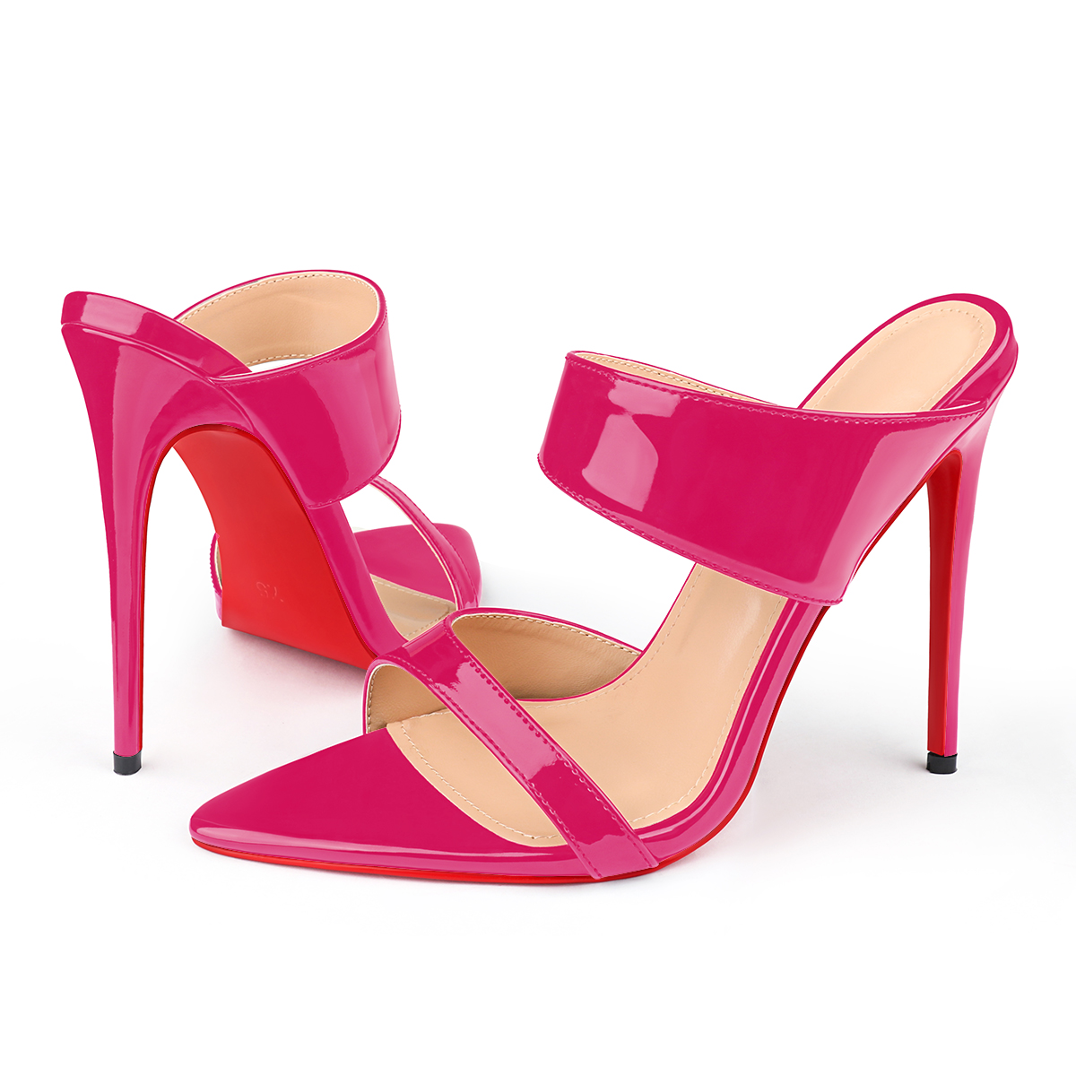120mm Women's Sandals Pointed Toe Mules Heels Slip on Red Bottom Stilettos Irregular Strap Sandals -MERUMOTE