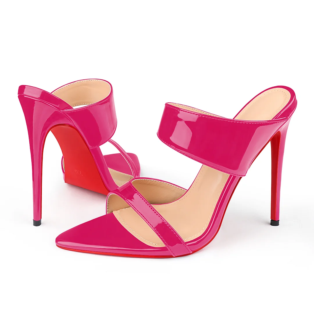 120mm Women's Sandals Pointed Toe Mules Heels Slip on Red Bottom Stilettos Irregular Strap Sandals -MERUMOTE