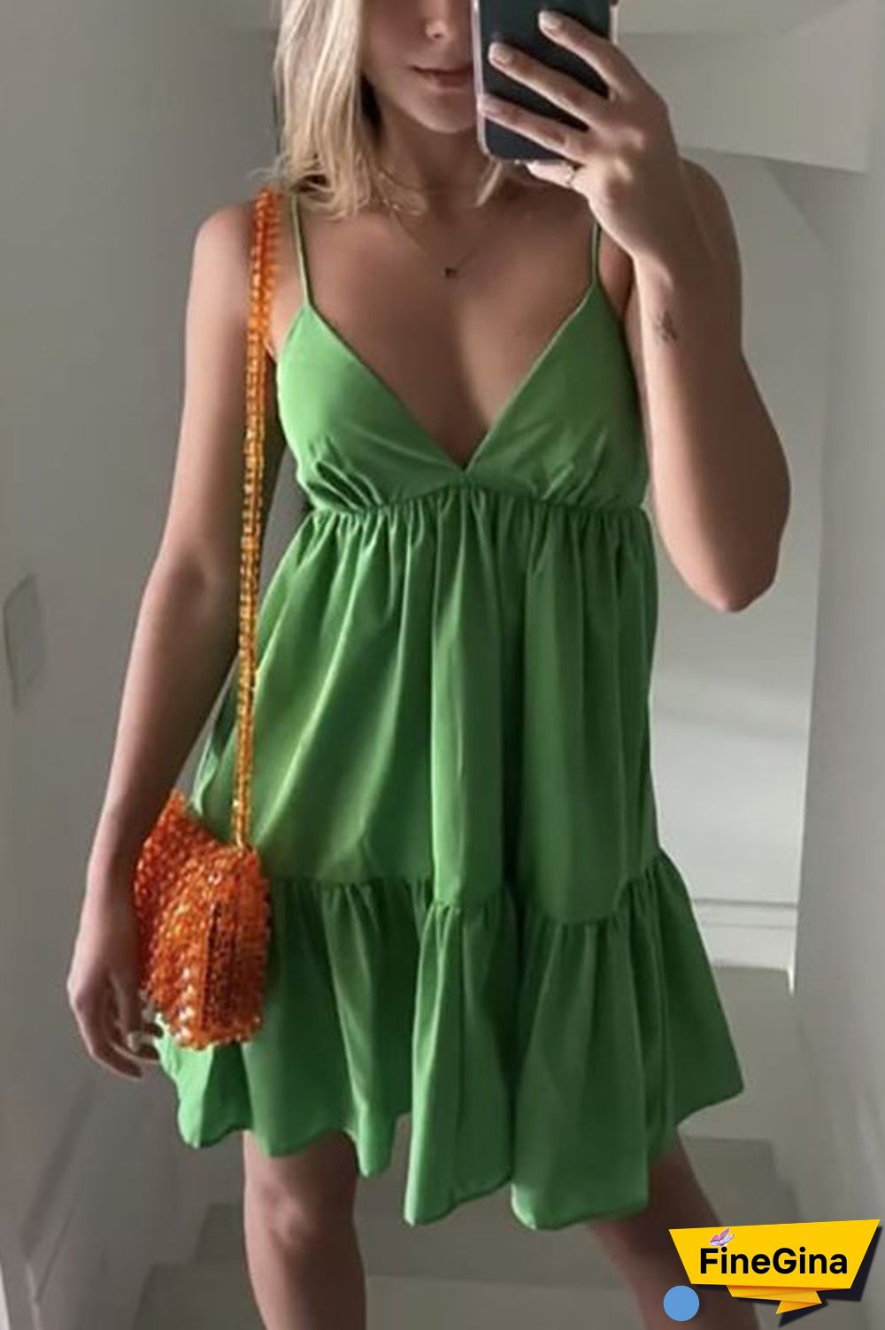 V Neck Backless Slip Mini Dress