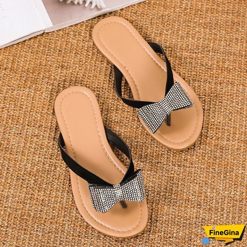 Rhinestone Bow Tie Slippers