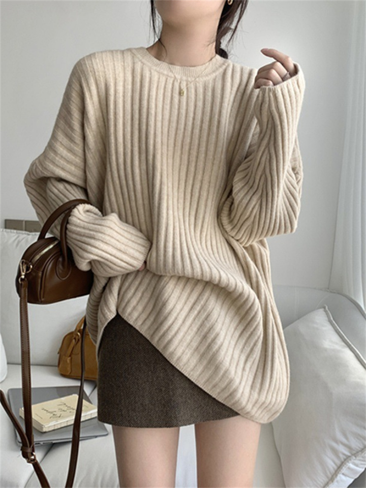 Autumn and Winter Pullover Sweater Women New Round Neck Fashion Versatile Loose Pit Stripe Knit Sweater Long Sleeve Women's