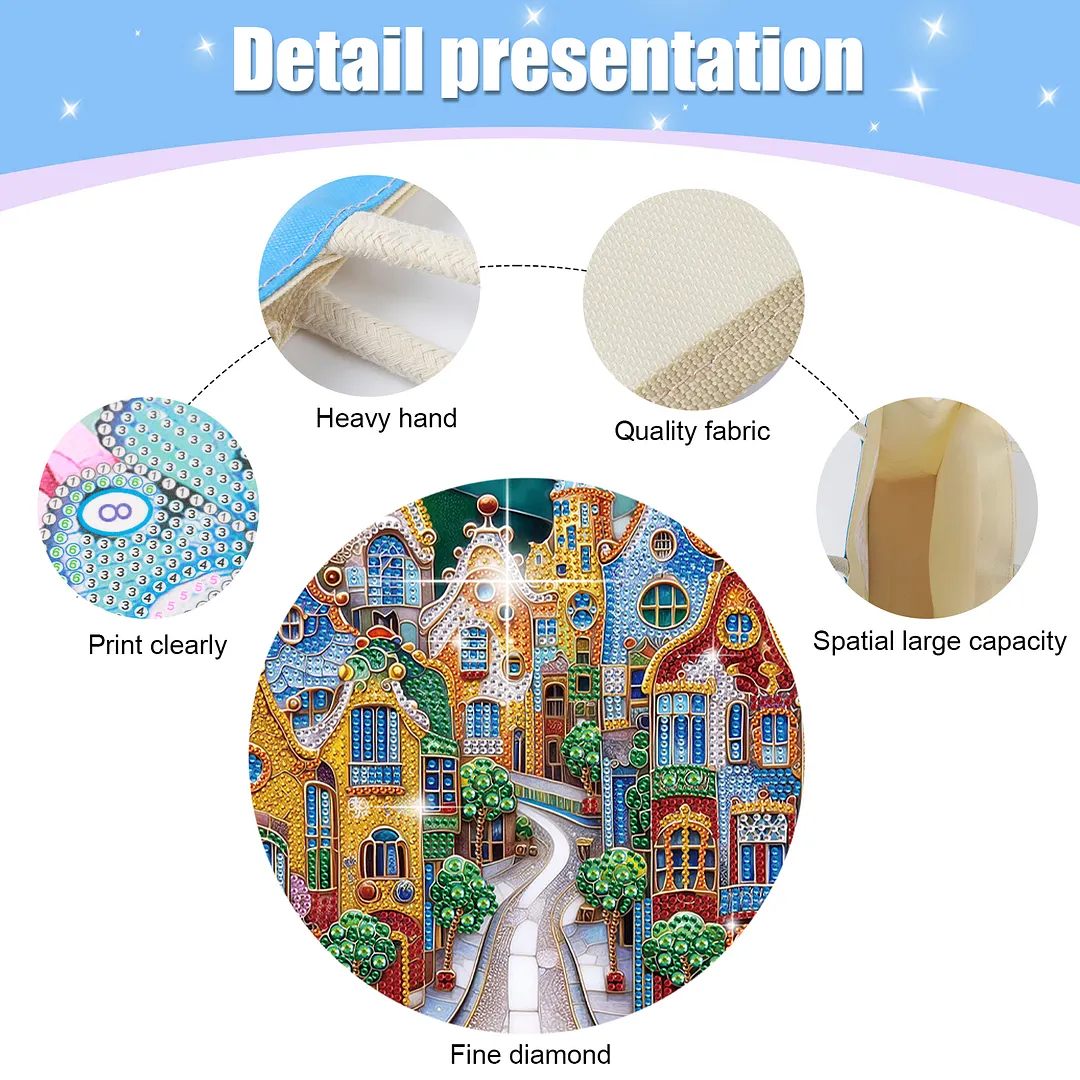 Fairy Tale Town DIY Diamond Painting Tote Bag for Adults Women Diamond Painting Kit Handbag for Casual Shopping Travel Daily Use Gift