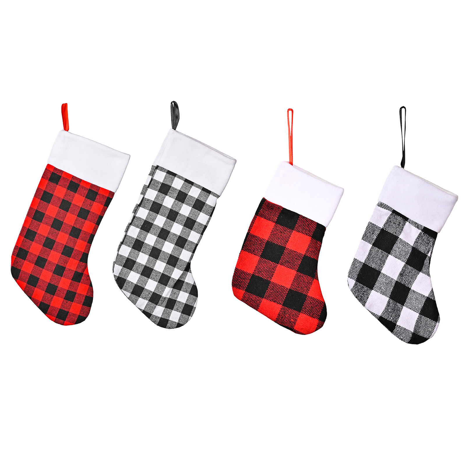 

Christmas Stockings-Plaid Stockings with Plush Cuff Tree Hanging Ornament, White&black, 501 Original