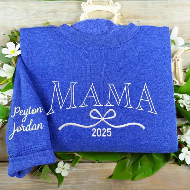 TOSCUSTOM™ Embroidered Mama Coquette Bow Sweatshirts with Kids Name on Sleeve