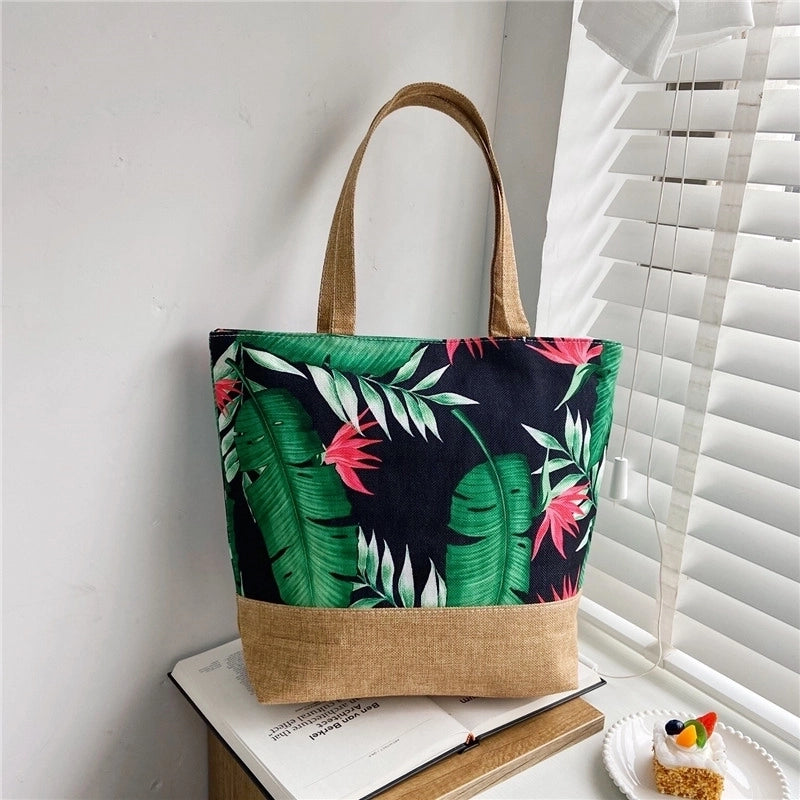 Women’s Large Canvas Tropical Vacation Open Shoulder Bag