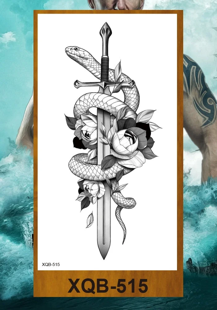 Temporary Tattoos Stickers Dragon Snake Tiger Totem Pterosaur Demon Beast Men Women Adult Girl Flower Arm Chest Fake Tatoo DIY