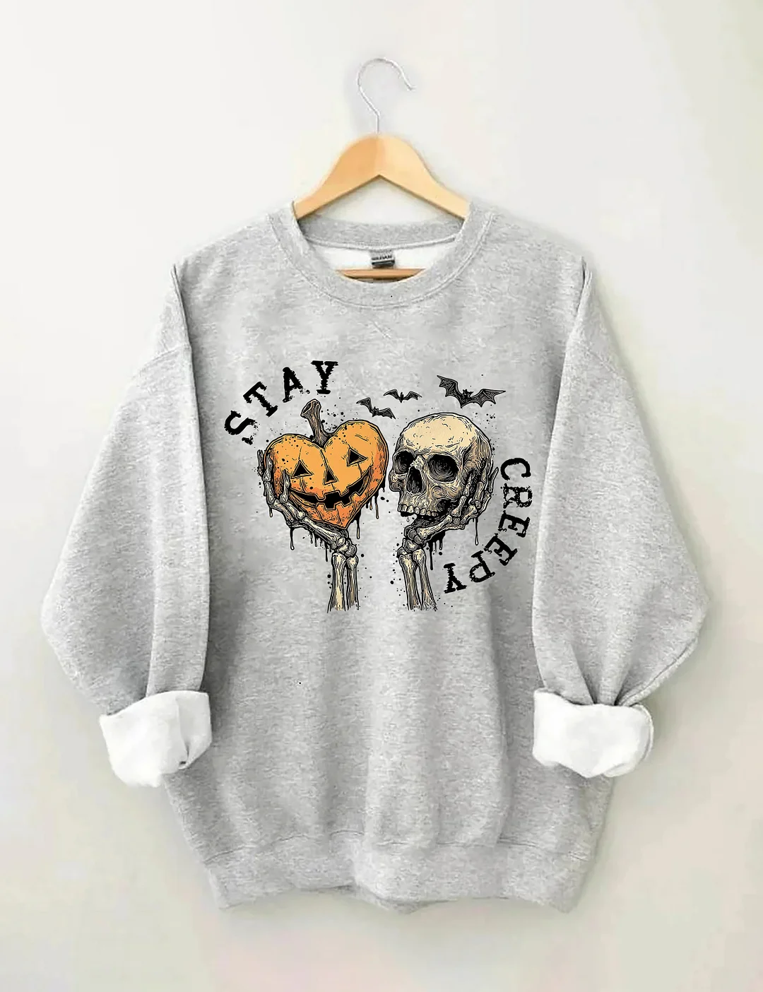 Stay Creepy With Pumpkin And Skull Sweatshirt