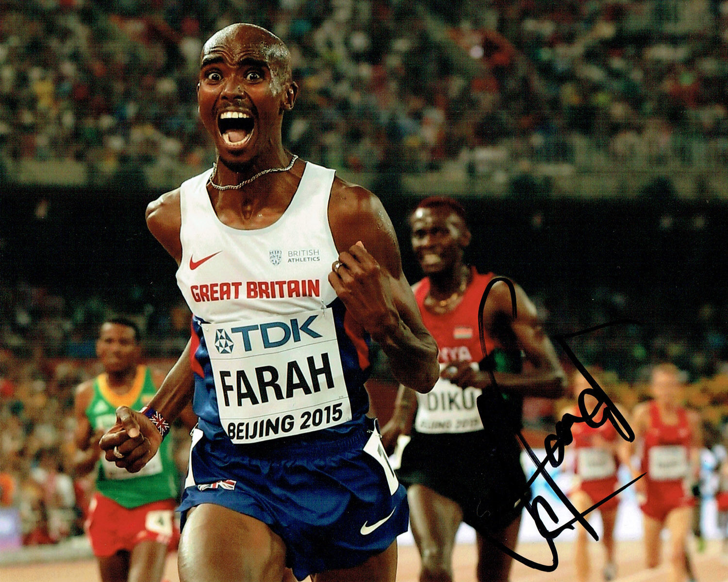 Mo FARAH Autograph 10x8 Signed Photo Poster painting AFTAL COA Beijing Olympics 2015