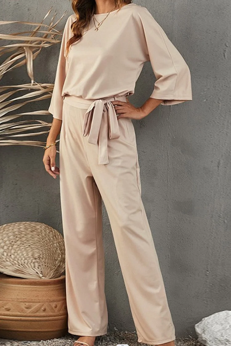 Women's Jumpsuits Belt Tie up Casual Soild Jumpsuit