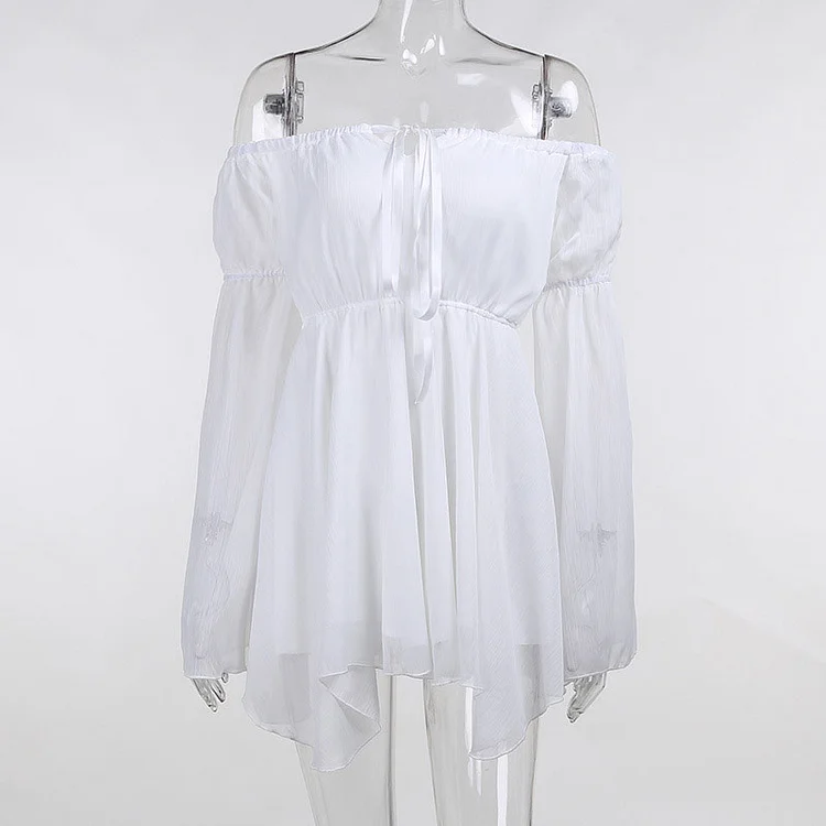 Off Shoulder Lace Up Dress Waistband Set - Modakawa Modakawa