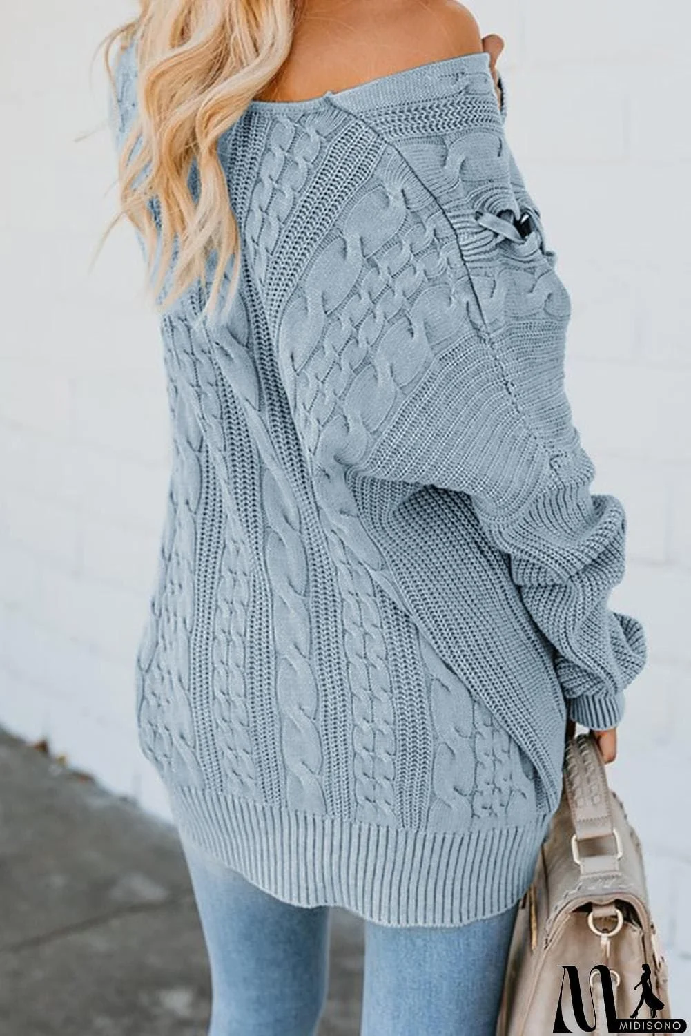 MidiSono - Love Letters Cable Knit Lace Up Sweater