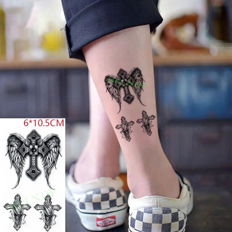 Waterproof Temporary Tattoo Sticker crown cross letter black tatto flash tatoo fake tattoos for men women