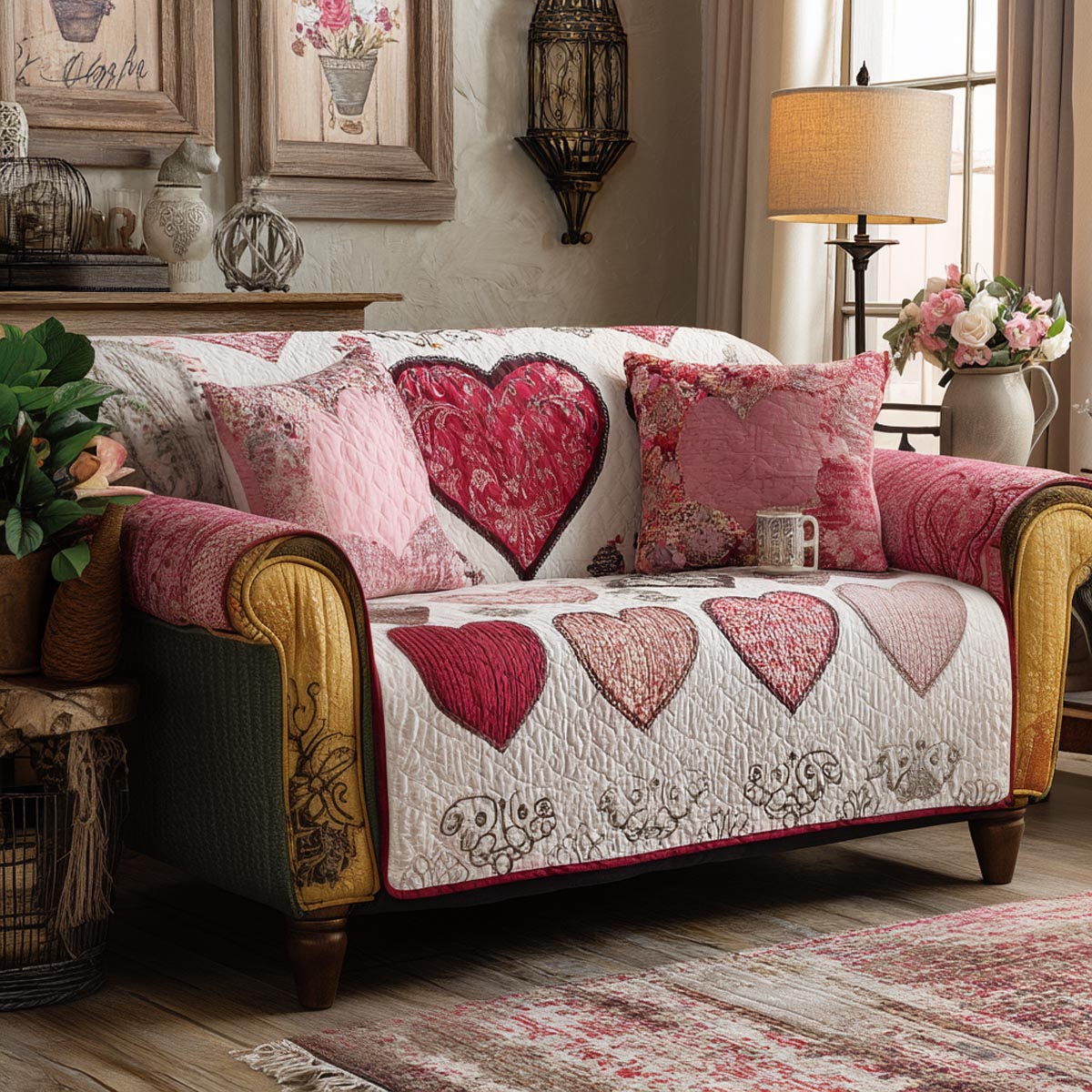 Love Patch Quilted Sofa Cover NCU0DV9123 everthome