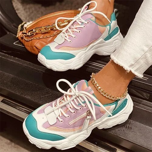 Women Chunky Sneakers Female Lace Up Platform Vulcanized Ladies Zip Breathable Comfort Flat Woman Casual Walk Shoes Plus Size