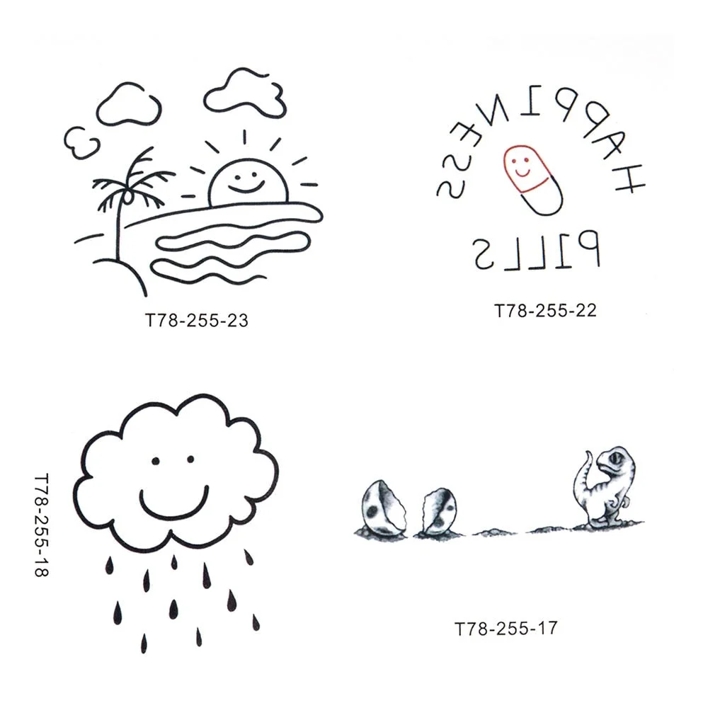 45Pcs/lot Cartoons Body Art Women's Fake Tattoo Simplicity Cute English Series Temporary Tattoos Sticker And Decals Waterproof