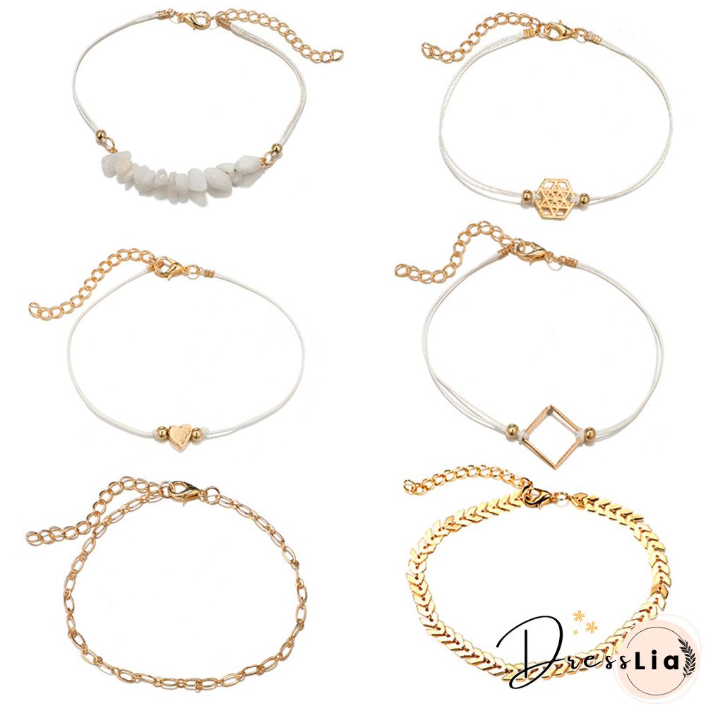 Geometric Arrow Chain Love Heart Bracelet Six-Piece Set