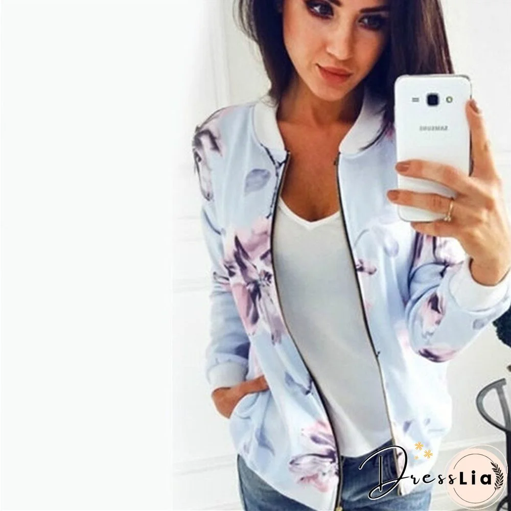 Women Retro Floral Printed Jackets Lightweight Long Sleeve Zipper Jacket Short Windbreaker Coats Biker Jackets Spring Outwear