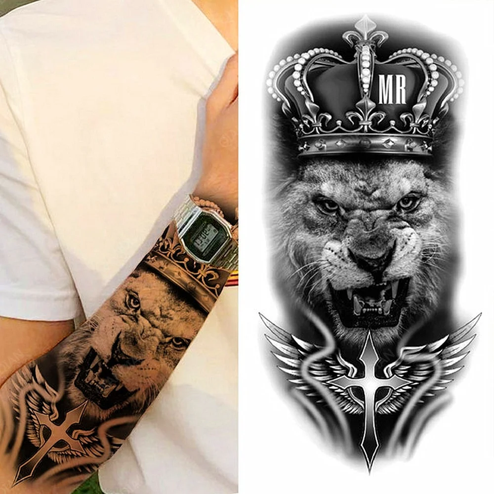 Sdrawing Tiger Manipulator Temporary Tattoo Sticker Waterproof Skull Flower Compass Eagle Deer Body Arm Sleeve Fake Totem Women Man
