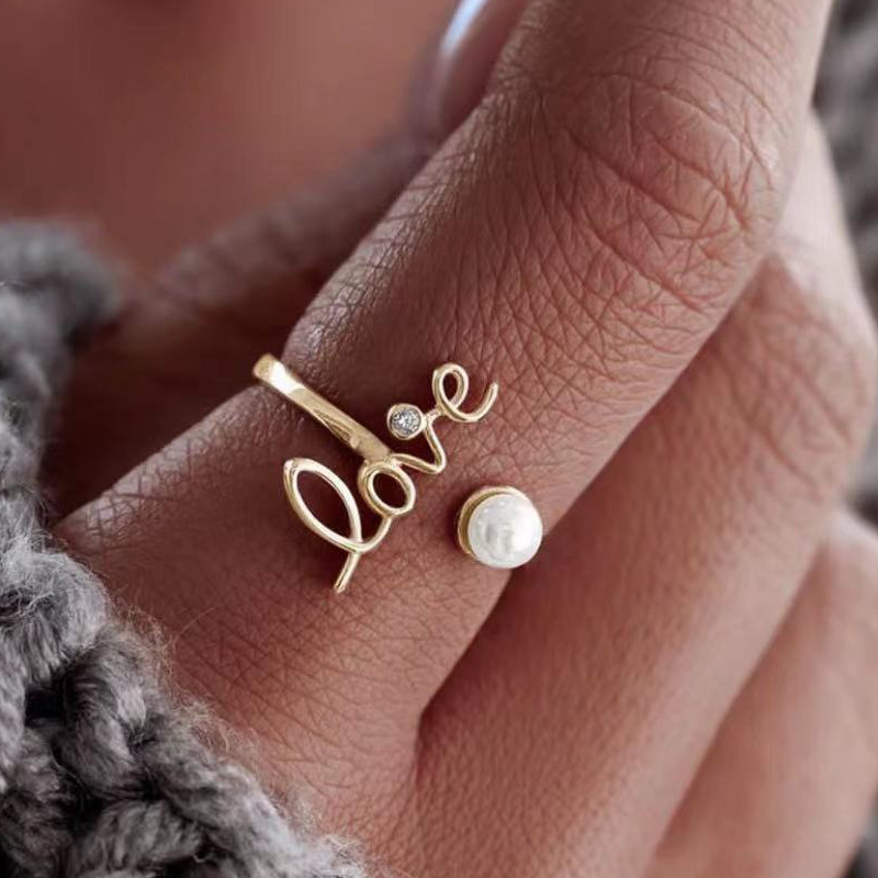 Comstylish Elegant Love Letter Pearl Ring