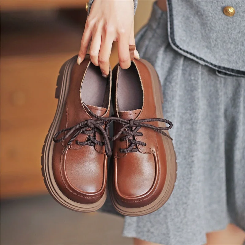 Women Retro Oxfords & Tie Casual Flats Comfy Loafers Black/Coffee