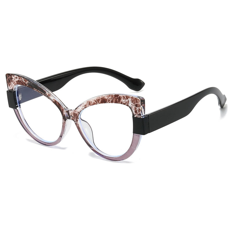 New Fashion Color Contrast Cat’s Eye Plain Glasses Personality Simple Casual Plain Face Anti-Blue Light Spectacle Frame