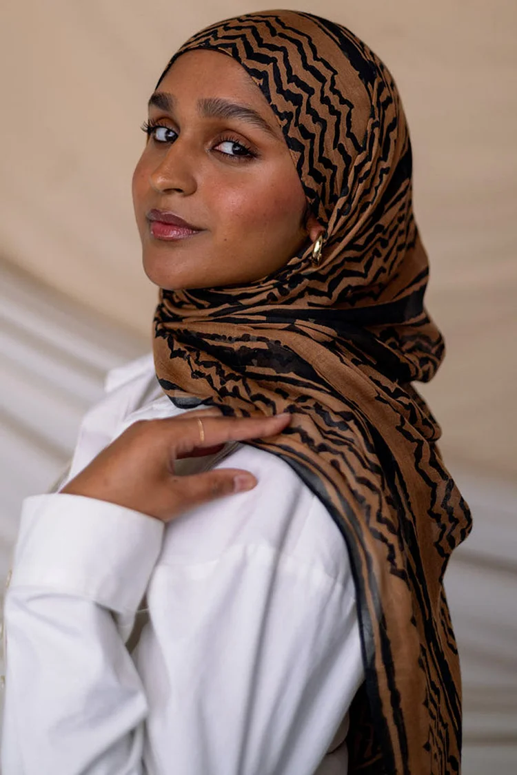 Chiffon Colorblock Wavy Print Hijab Shawl Shayla Head Scarf